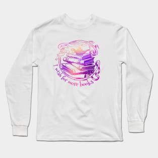 "I wish for more books" - pink and purple genie lamp on a stack of books Long Sleeve T-Shirt